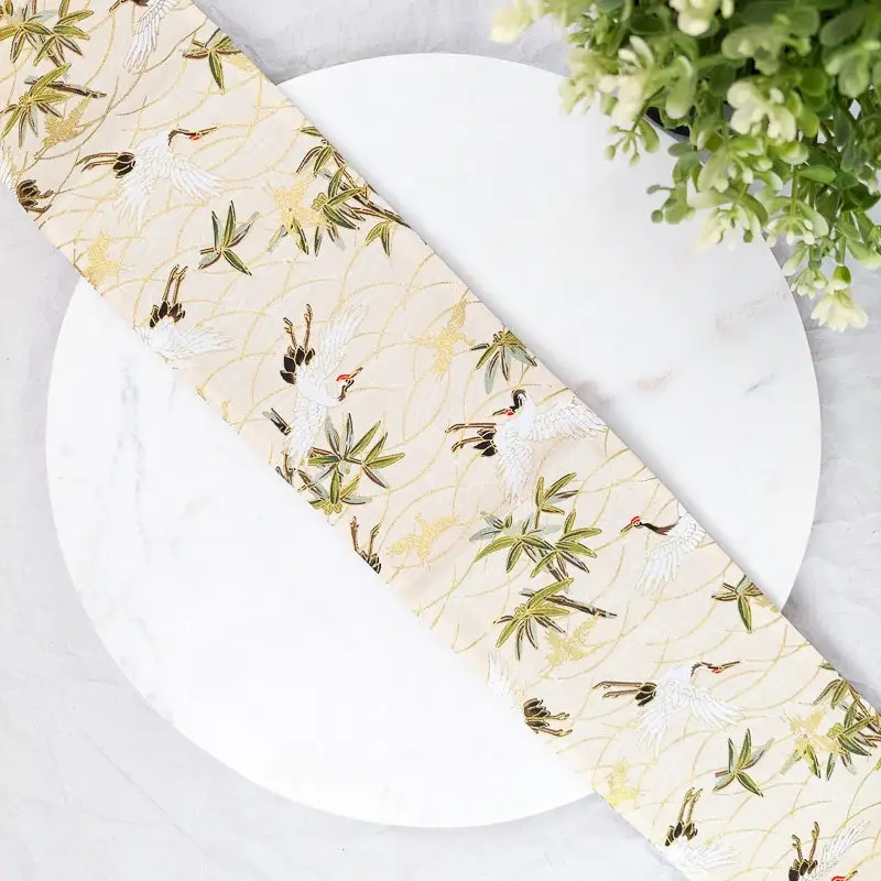 Cintura Obi beige con gru - immagine 3