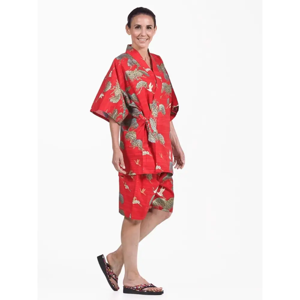 Donna Jinbei giapponese Red Crane & Pine - immagine 3