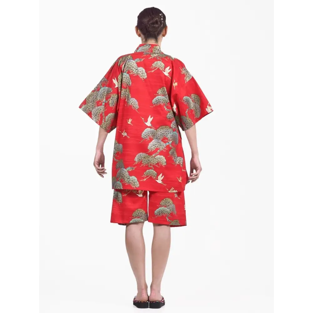 Donna Jinbei giapponese Red Crane & Pine - immagine 7