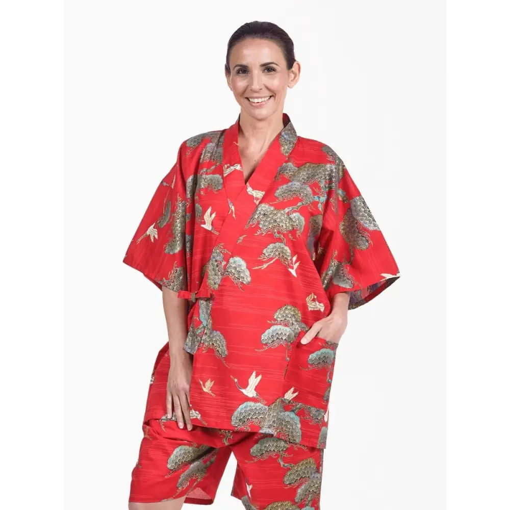 Donna Jinbei giapponese Red Crane & Pine - immagine 4