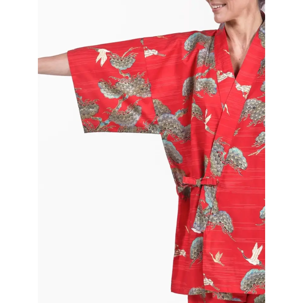 Donna Jinbei giapponese Red Crane & Pine - immagine 6