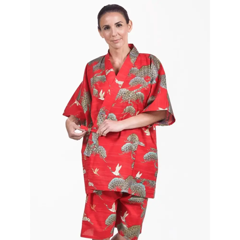Donna Jinbei giapponese Red Crane & Pine - immagine 5