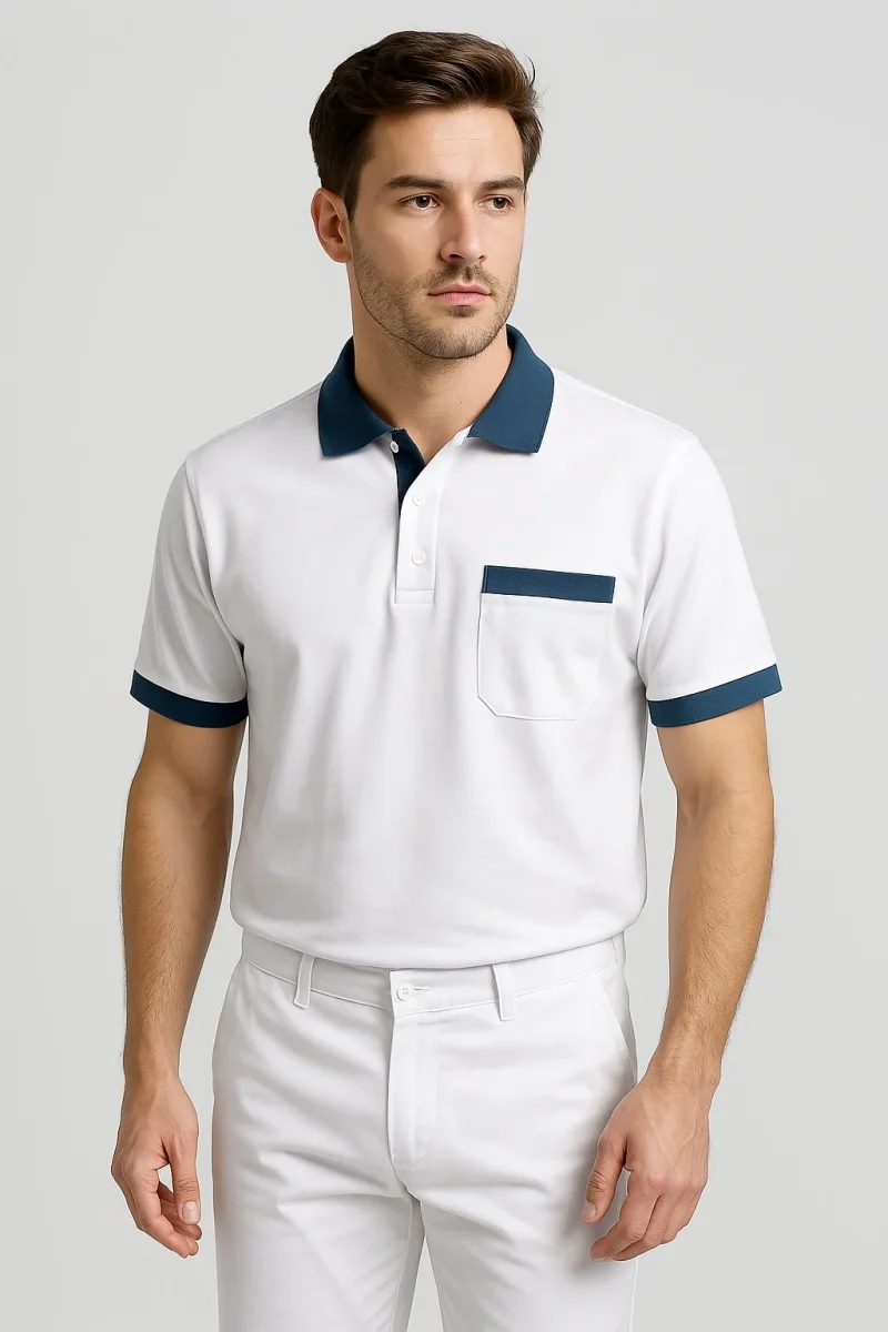 Polo unisex “BSC” bianca con taschino - immagine 3